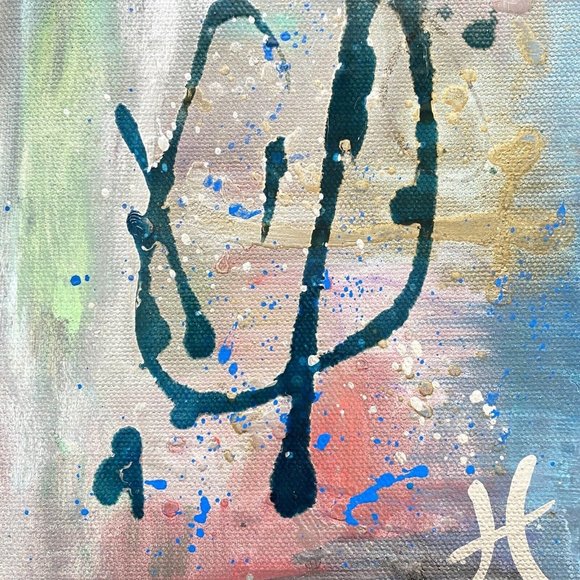 Scripting 4 - Original Wall Art Liquid Oil Paint & Marker Signed Painting 6”x8” - Picture 1 of 10
